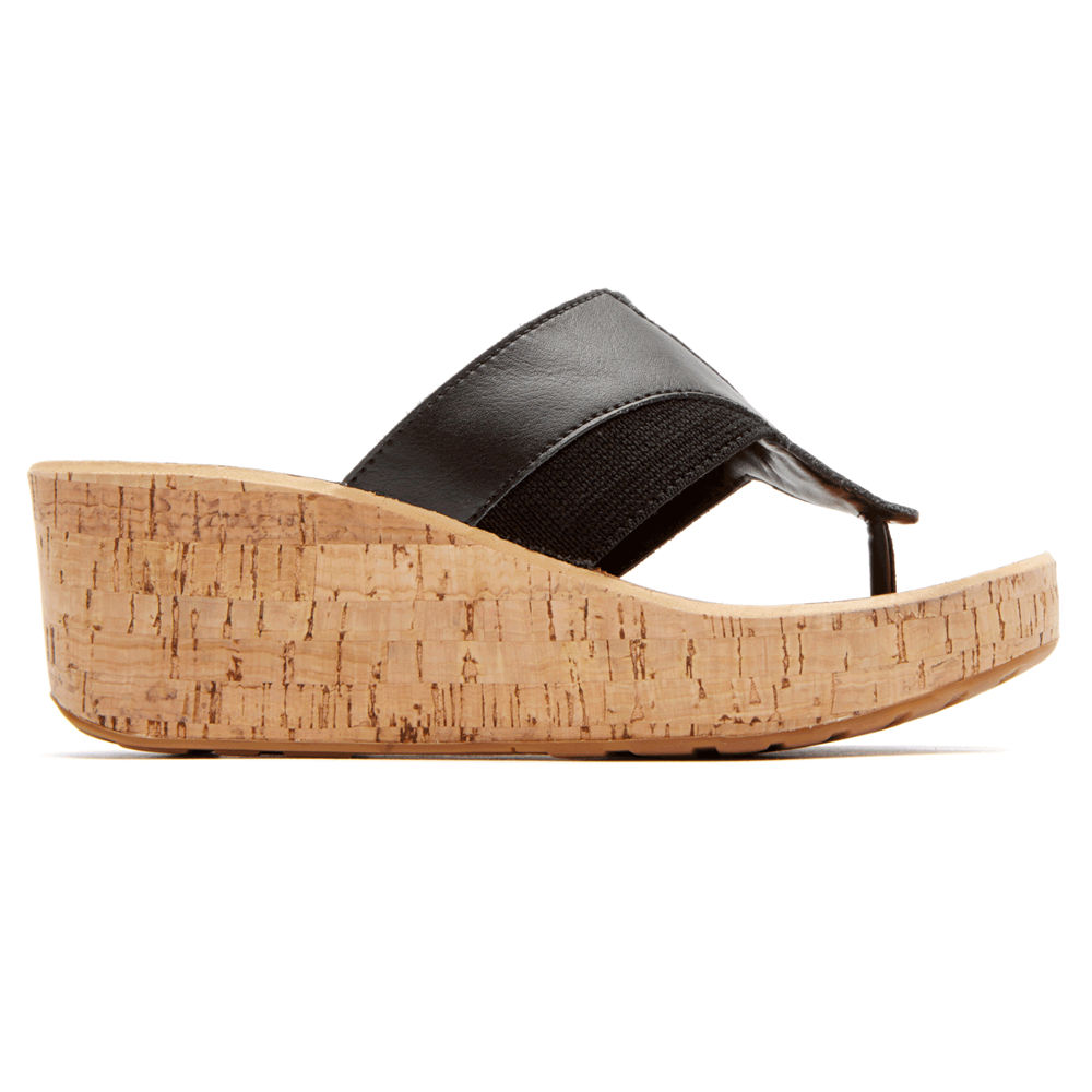 Rockport Wedges Dame Svart - Weekend Casuals Lanea Gore Thong - RUBZ07162